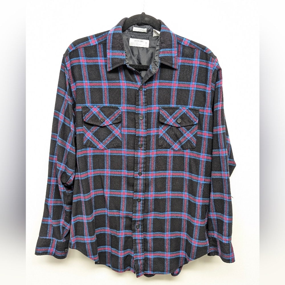 Vintage Black and Blue Plaid Button Down Shirt